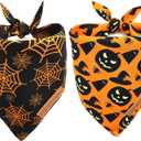 Realeaf Halloween Dog Bandanas 2 Pack, Pumpkin and Spider Web Bibs, Triangle Reversible Fall Pet Scarf, Premium Durable Fabric, Adjustable Fit (X-Large)