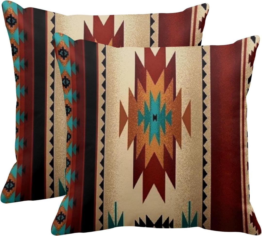 Emvency Set of 2 Western Throw Pillow Covers 18x18 Inches Decorative Brown Geometric Abstract Vintage Polyester Pillow Cases Square Pillocases for Bed Sofa