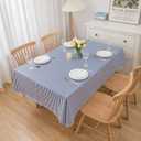 Pioggia Vinyl Tablecloth with Flannel Backed Waterproof Oil-Proof PVC Table Cloth Stain-Resistant Wipeable Easy Care Table Cover for Indoor and Outdoor (Blue Stripe, 60 x 102 Inch Rectangle)