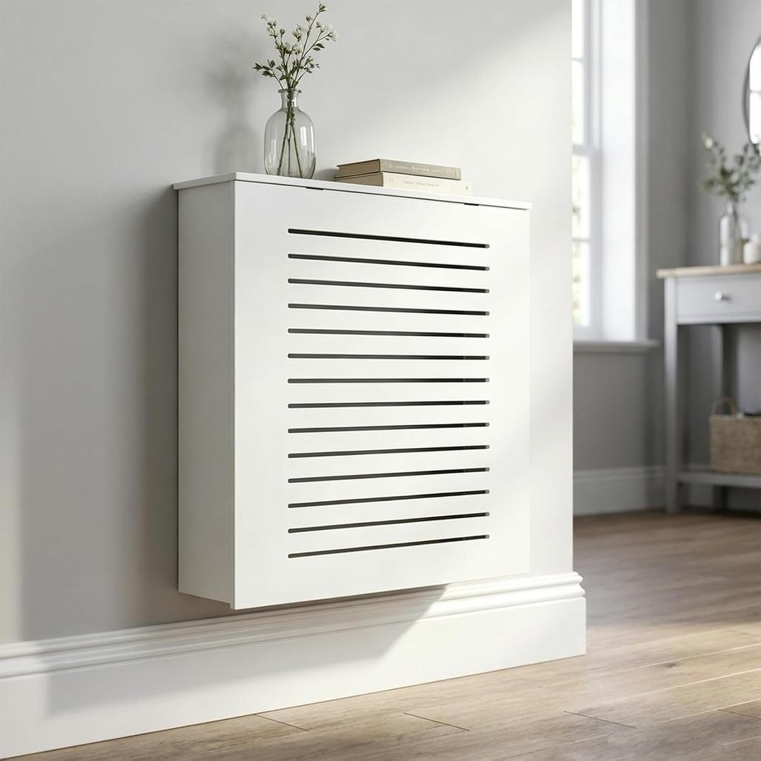 Radiator Covers for Home, PVC Heater Covers for Radiators, White Louvered Grill Radiator Heater Cover with Top for Bedroom Living Room Bathroom