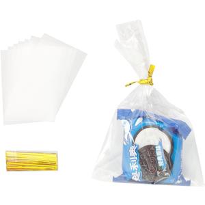 TYPAILYX 100Pcs 4"x 6" Bottom Gusset Bags, Clear Cello Cellophane Plastic Treat Goodie Bags with 100x Twist Ties for Gift Party Favors (Transparency)