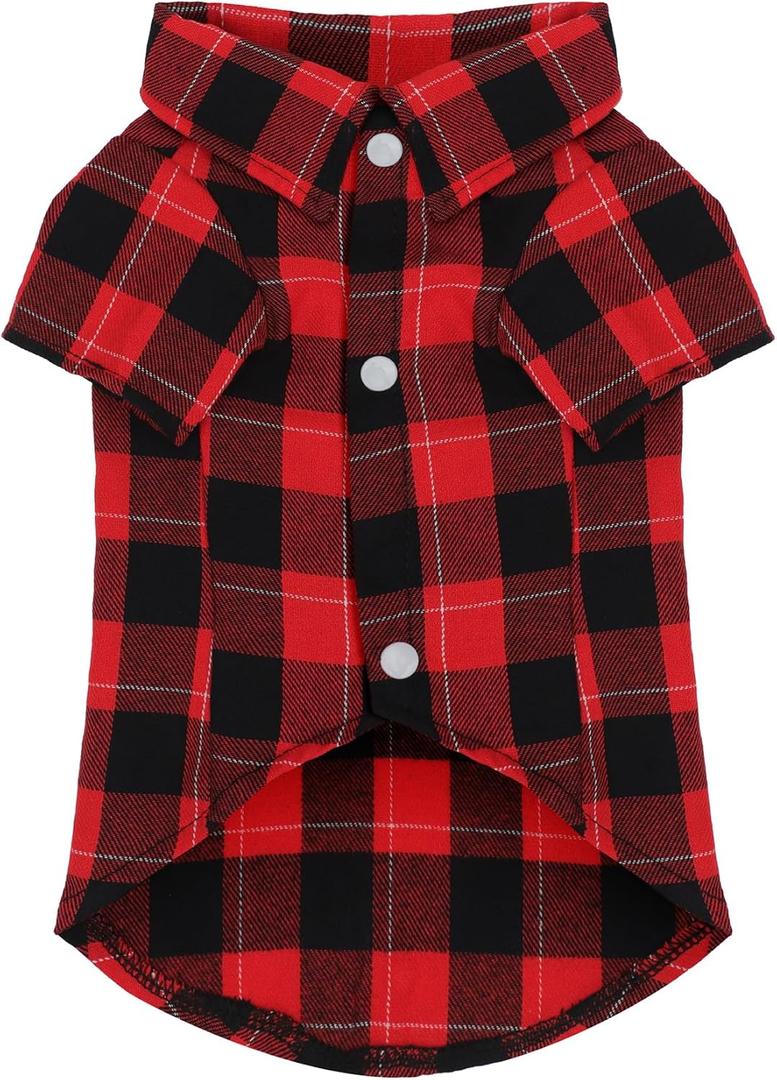 Paiaite Plaid Dog Shirt: Classic Checkered Style in Pure Cotton for Large, Medium, and Small Breeds, Comfort, Breathability, and Elegance. Perfect for Everyday Wear, and Photoshoots Red S (S-(5~7lb) | Chest(~15.5"))