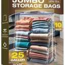 25 Gallon Jumbo Storage Bags, 3.5 Mil Thick Clear Plastic Zipper Bags with Handles, 35" x 24" Extra Large XL Heavy Duty for Home, Travel, and Moving (10 Packs)