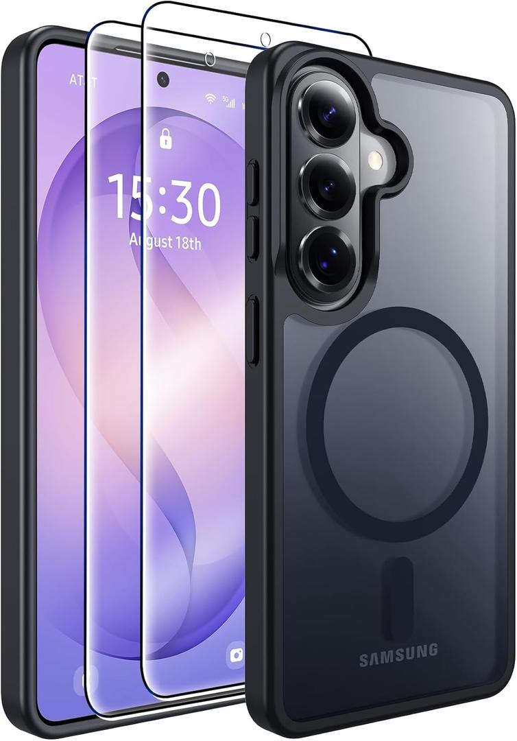 MOZOTER for Samsung Galaxy S26 Case with Magnetic,[Compatible with MagSafe][12Ft Military Dropproof][2*Screen Protector] Translucent Slim Shockproof Holsters Case for S26-Black