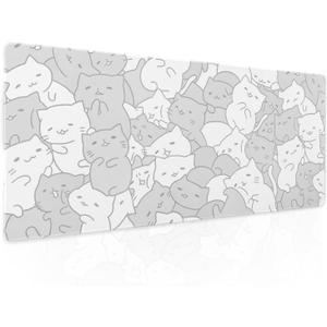 aportt White Kawaii Cats Gaming Mouse Pad XL Cute Anime Kittens Japanese Extended Big Large Desk Mat Non-Slip Rubber Base Stitched Edge Long Keyboard Mousepad for PC Computer Laptop,31.511.8 Inches