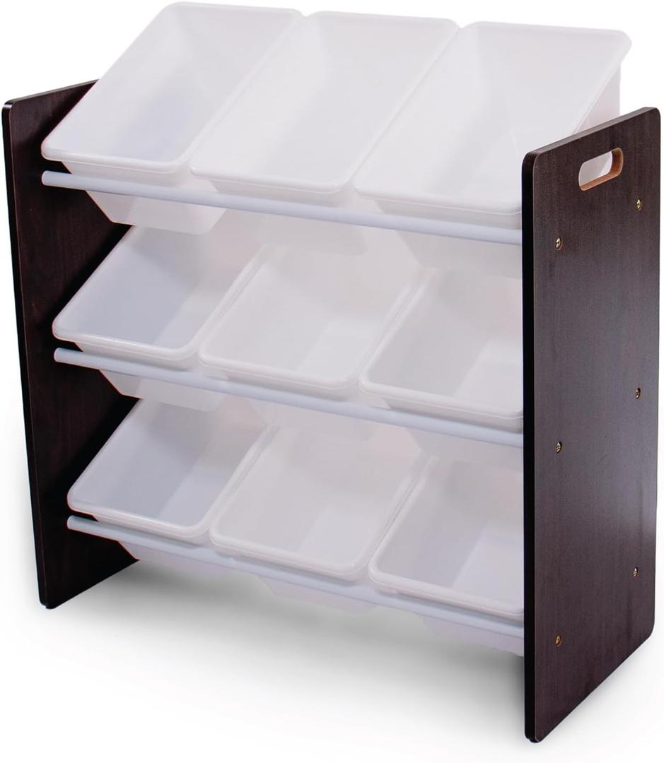 Humble Crew Toy Storage Organizer with 9 Removable Storage Bins for Kids Playroom, 3-Tier Toddler Toy Organization and Storage, Espresso/White