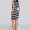 2 x UEU Women's Summer Striped Sleeveless Sweater Mini Dress V Neck Elegant Bodycon Knit Dress Button Work Short Dresses (XL)