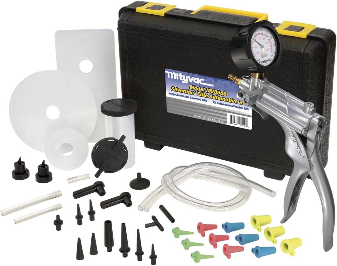 Mityvac MV8500 Silverline Elite Automotive Brake/Clutch Bleeding, Diesel Fuel Priming and Vacuum/Pressure Testing Kit, Ergonomic Design, Zinc-aluminum Die Cast, MV8510 Pump, 4.5oz Fluid Reservoir