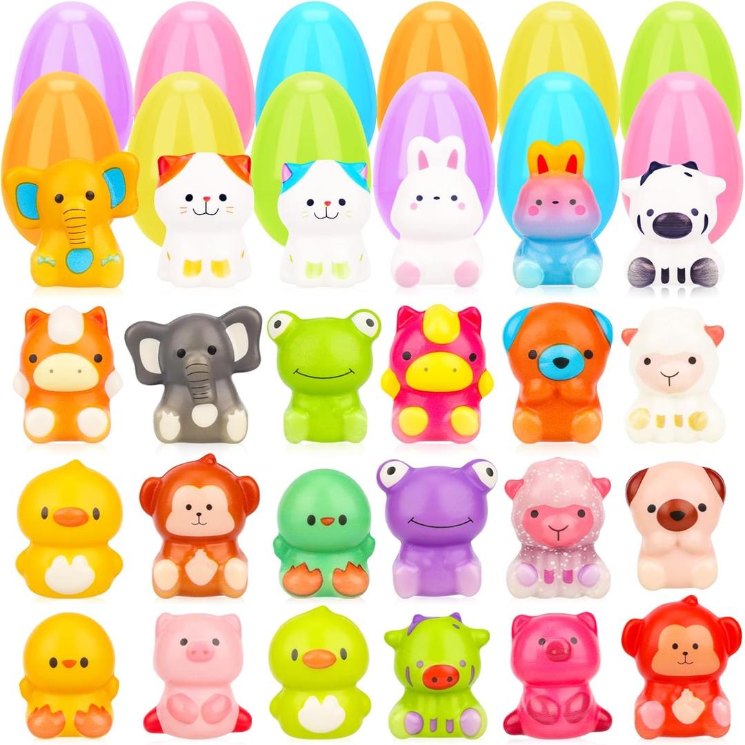 24 Pack Easter Eggs Fillers with Animal Squishy Toys Inside Easter Egg Basket Stuffers Easter Egg Hunt Easter Party Favors for Kids Toddlers