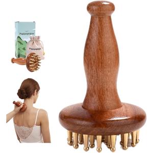 29teeth Copper Head Massage Comb for Body and Scalp Meridian Point Massager Brush for Body and Scalp Relief Body Massage Brush for Cellulite Remover Chinese SPA Gua Sha Tool Wooden Handle ,