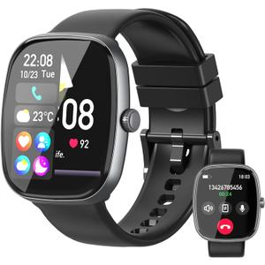 Smart Watch for Women Men, 1.85" HD Fitness Watch with 120 Sports Modes, 5.3 Bluetooth Call, 250+ Custom Dials, Heart Rate/Sleep Monitor Fitness Tracker, IP68 Waterproof Smartwatch for Android iOS (Black)