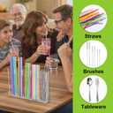 2 x Straw Holder for Cabinet Door, Acrylic Tumbler Straw Organizer Dispenser with Drainage Holes, Large Storage Container Accessories with Adhesive for Counter Cupboard Door Mounted, Clear