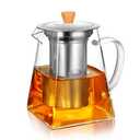 CNGLASS Glass Teapot with Infuser,24oz Clear Glass Tea Kettle with Removable Stainless Steel Strainer,Stovetop Safe Glass Teapot for Blooming and Loose Leaf Tea…
