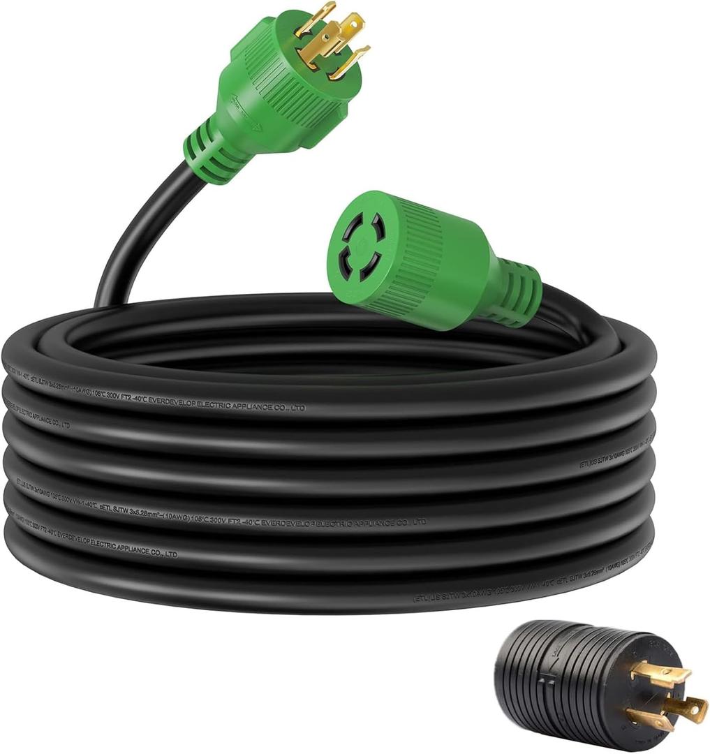 RVMATE 30 Amp Generator Cord 4 Prong 25 Feet, NEMA L14-30P/L14-30R, 125/250V Up to 7500W 10 Gauge SJTW Generator Extension Cord, ETL Listed (25FT)