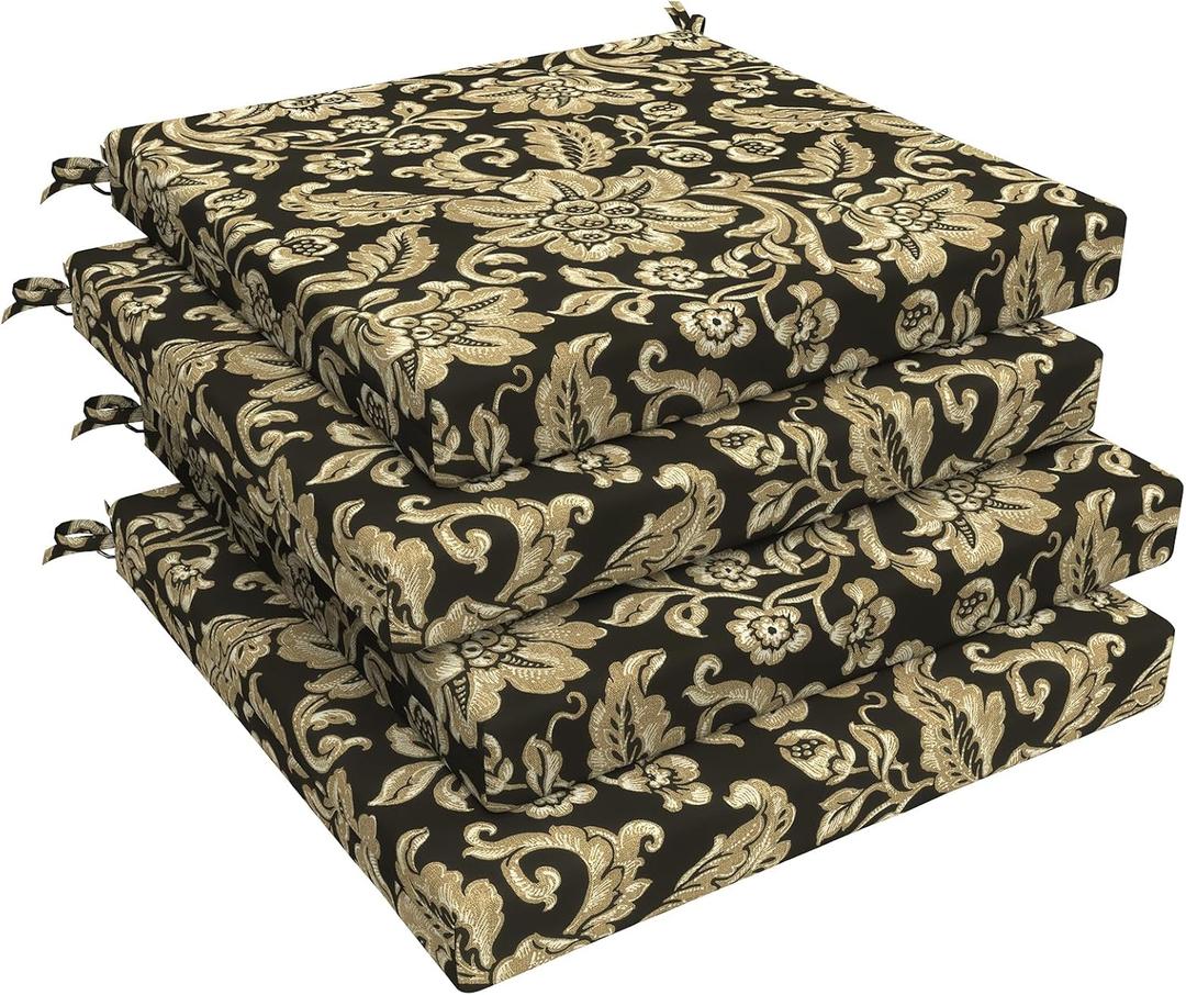 LVTXIII Outdoor Seat Cushions Set of 4 Square Corner Chair Cushions with Ties, Patio Chair Pads for Home Office and Patio Garden Furniture Decoration 19"x19"x2", Jacobean Black