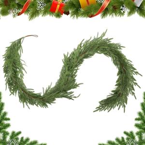 1 Pcs 6 FT Artificial Norfolk Garlands Real Touch Christmas Pine Wreaths Hanging Ornament Faux Xmas Greenery Decorations for Table, Mantle, Wall, Window, Indoor, Outdoor (1PC A, 6FT)