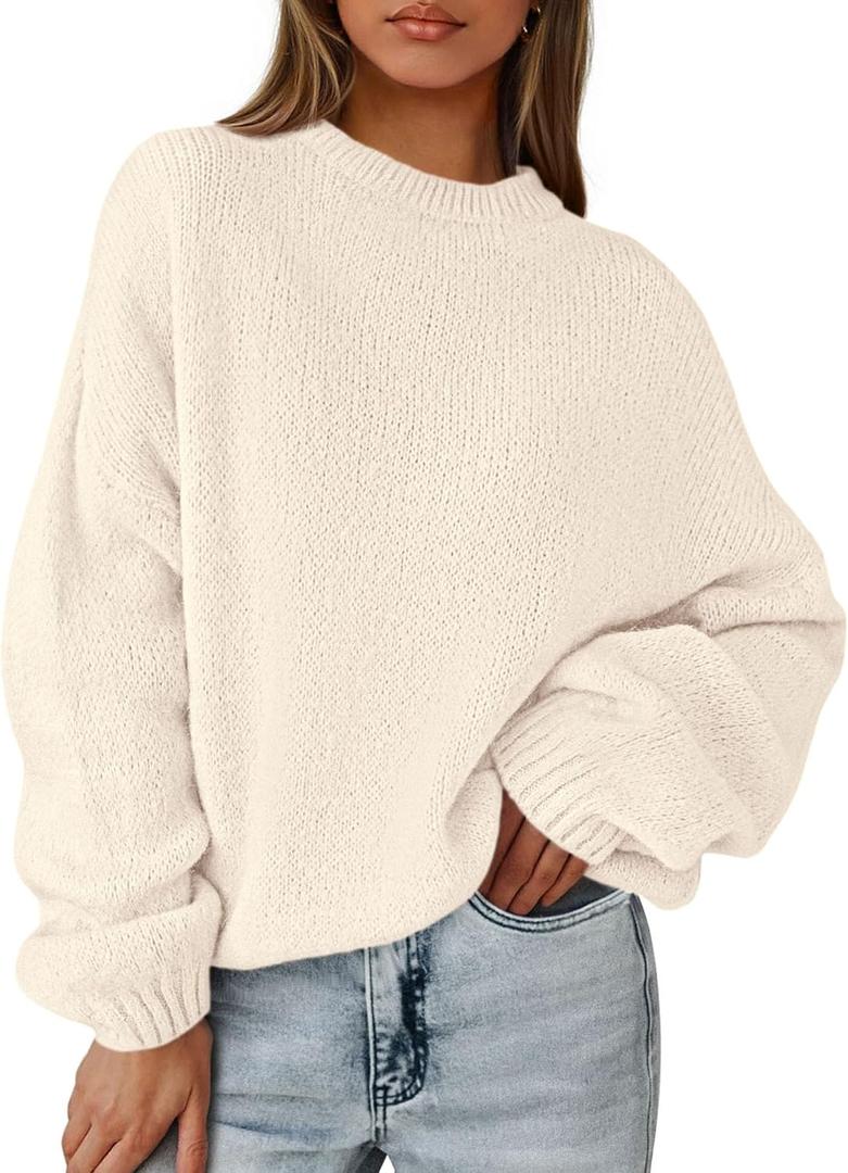 PRETTYGARDEN Women's Fall Oversized Sweaters Dressy Casual Long Sleeve Chunky Knit Winter Pullover Tops 2026 Holiday Outfits (White, S)