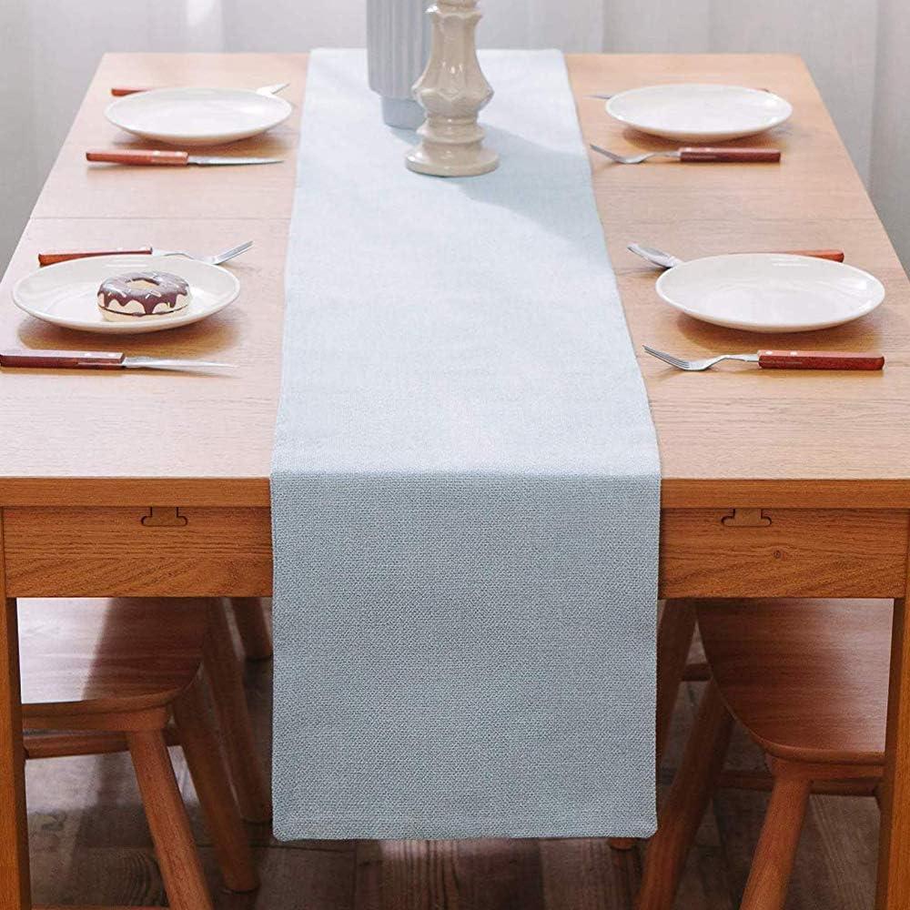 Soft Caddice Faux Linen 2 Piece Fabric in 1 Table Runner, eco-Friendly Fabric Handcrafted Runner, Light Blue 12 x 120 Inch