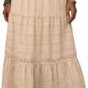 BLENCOT Women's Long Skirt Boho Crochet Lace Tiered High Waisted Cotton A-Line Flowy Maxi Skirt (S)