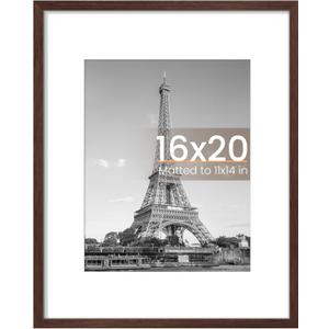 upsimples 16x20 Picture Frame, Display Pictures 11x14 with Mat or 16 x 20 Without, Wall Hanging Poster Frame, Brown, 1 Pack