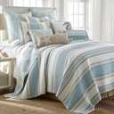Levtex Home - Kailua Quilt Set - King Quilt + Two King Pillow Shams - Stripe - Blue Teal Taupe Cream - Quilt (106x92in.) and Pillow Shams (36x20in.) - Reversible - Cotton Fabric, Blue