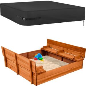 Kasla Sandbox Cover, Square Sandbox Cover Waterproof, Outdoor Toddler's Large Sand Box Covers for Sand Protection (Black, 61" L61" W8" H)