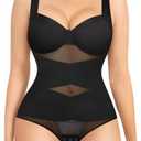 Nebility Shapewear Bodysuit for Women Tummy Control Waist Trainer Backless Body Shaper V-Neck with Built-in Bra Size, Black, 3XL