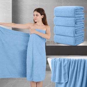 Extra Large Bath Sheet Set of 4,Ultra Soft Fluffy Towel,35x 70Oversized Bath Towel Set, Premium Microfiber Bathroom Towel Set Highly Absorbent Quick Dry Shower Towel for Bathroom, Hotel, Spa (Blue)