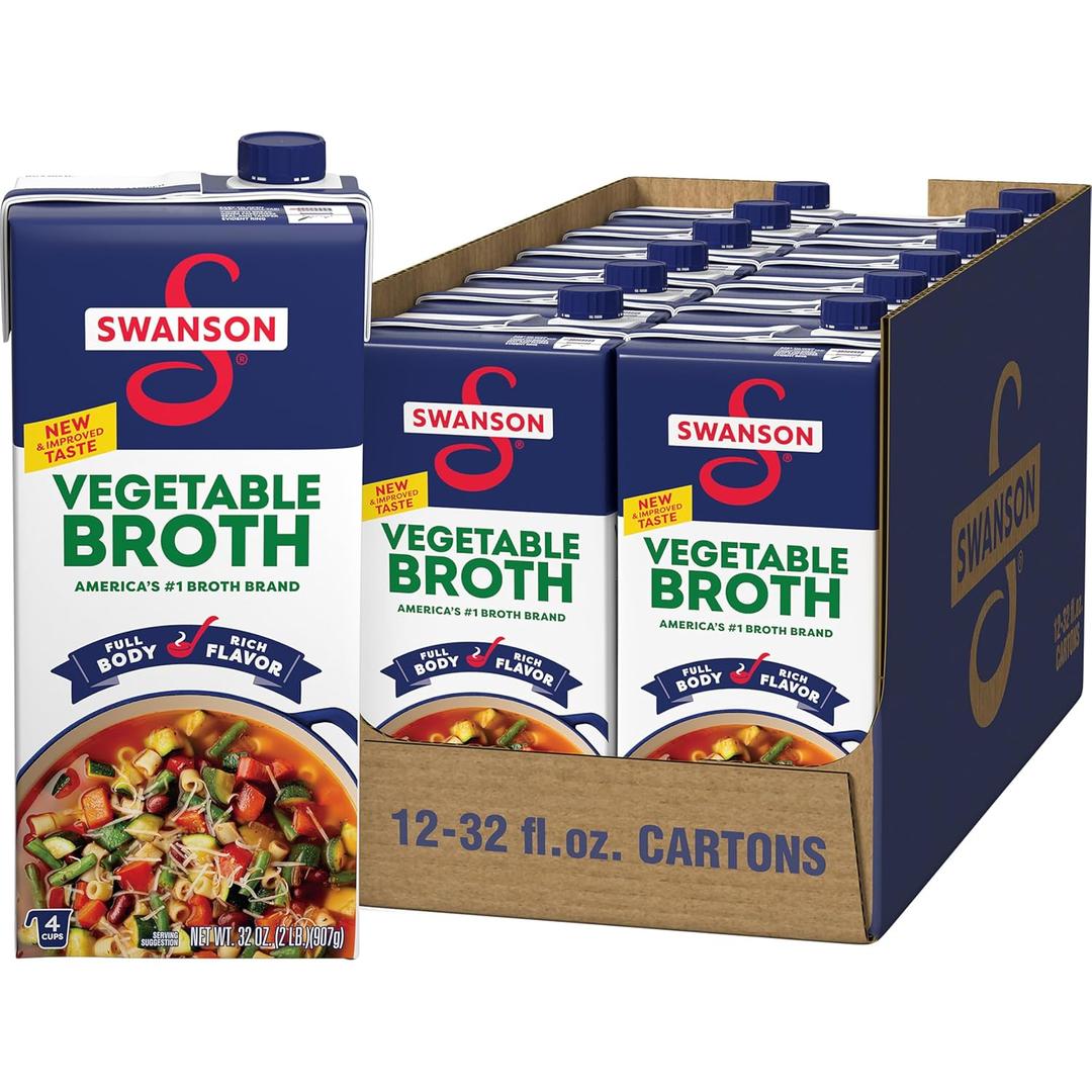 SWANSON S 100% Natural, Gluten-Free Vegetable Broth, 32 Oz Carton (Pack of 12) (BBD 28 Dec 2025)