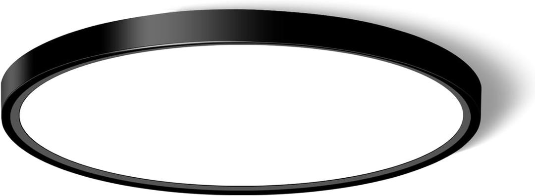 LED Flush Mount Ceiling Light Fixture, 12Inch 24W Led Ceiling Light 5000K 2300LM Ultra Thin Flat Surface Panel Light Low Profile Ceiling Light for Bedroom Kitchen Bathroom Garage Living Room (Black)