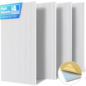 4 Pack Large Acoustic Panels Sound Absorbing with Self-Adhesive, 47.2”*23.6”*0.36” High Density Sound Proof Foam Panels for Walls, 3D Vertical Soundproof Wall Panels for Home Studio Office Decor-White