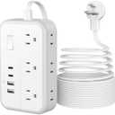 Flat Plug Extension Cord 15 ft, Surge Protector Power Strip, Outlet Extender with 6 Outlets 4 USB Ports, Overload Protection, Long Extension Cord with Multiple Outlets for Indoor, Home, Office, White