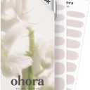 ohora Semi Cured Gel Nail Strips (N Glazed Glow) - White, Glazed, Works with Any UV/LED Lamps, Salon-Quality, Long Lasting, Easy to Apply & Remove - Includes 2 Prep Pads, Nail File & Wooden Stick
