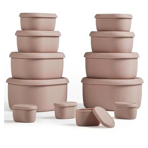 ISSEVE 12Pcs/Set Nesting Silicone Food Storage Containers with Lids, BPA Free Reusable Meal Prep Silicone Containers Airtight, Freezer Dishwasher Safe (33.8oz, 20oz, 10oz, 6.7oz, 1.3oz) (Pink)
