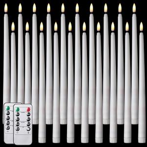 Tuanse 20 Pack Bulk Flickering Flameless Taper Candles with Remote & Timer LED Advent Candlesticks Battery Operated for Wedding Halloween Christmas Table Centerpieces Home Dinner Decor(10.83",White)