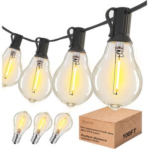 DAMAING Outdoor String Lights 100FT Patio String Lights Waterproof with 43 Shatterproof Dimmable A39 LED Edison Bulbs Connectable Outdoor Lighting for Backyard Bistro and Balcony 2700K (Black)