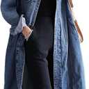 Womens Classic Jean Jacket Plus Size Loose Long Sleeve Button Down Denim Trench Coat (4X-Large, Blue)