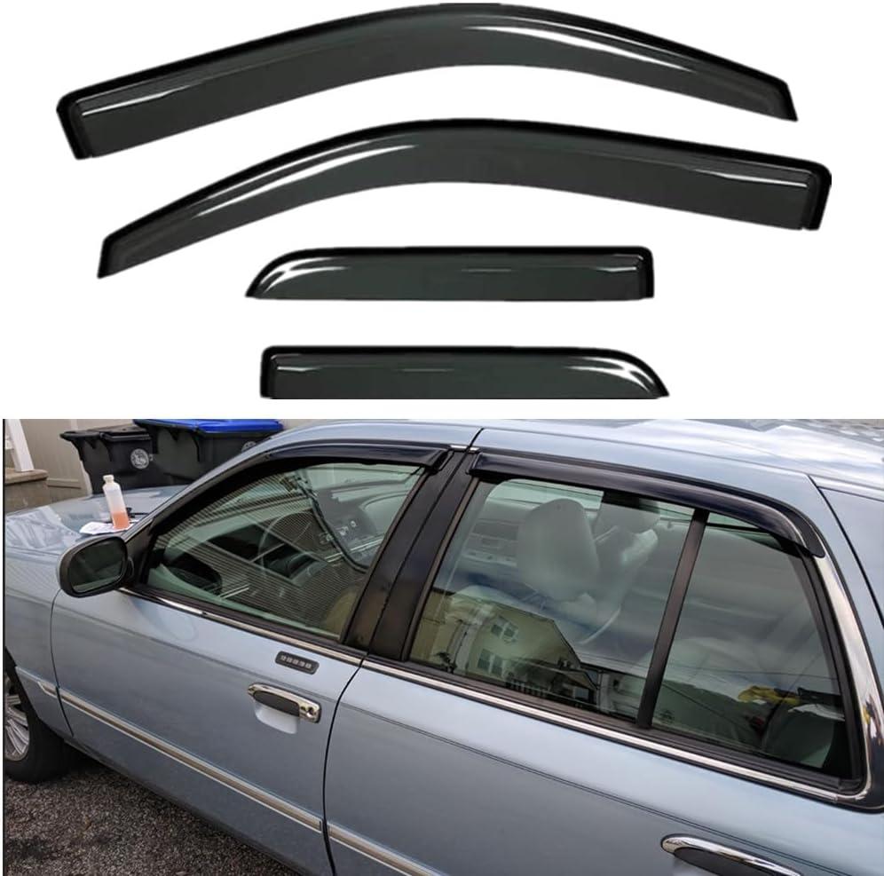 Wensdy 94228 4Pcs Outside Mount Side Window Visor Deflector Sun Rain Guard Set fit for 1992-2011 Mercury Grand Marquis (Excludes Landau Roof),98-11 Crown Vic (Short Rears),2003 Marauder