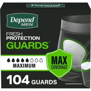 Depend Guards Incontinence Pads for Men, Maximum Absorbency, 104 Count