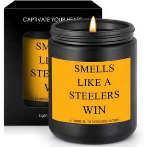 Smells Like A Steelers Win Scented Candle Football Themed Merch Fan Shop Men Women Sport Stuff Gear Decor Team Accessories Guy Him Brother Dad Friend Boyfriend Birthday Unique Cool Funny Gift