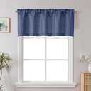 Chyhomenyc Blue Short Curtain Valance for Windows, Faux Linen Textured Half Window Curtains, Burlap Solid Small Curtain for Bathroom Laundry Basement Valance, 60Wx22L Inch, 1 Piece