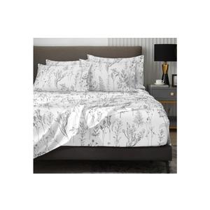 HYPREST 6 Piece King Size Sheets Set, Floral Sheets White and Black Patterned Sheets Deep Pocket up to 18 inches
