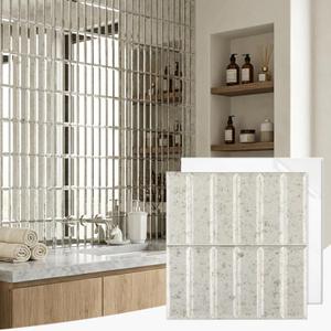 Diflart Peel and Stick Mirror Backsplash, Light Antique, 1.8 x 11.8 Inch, Beveled Two Mirror Strips Tiles for Kitchen Bathroom Accent Wall, Pack of 5 Sheets