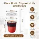 Vplus 100 Pack 12 oz Iced Coffee Cups with Lids, Disposable Plastic Cups with Lids and Straws for Cold Beverages, Juice, Milkshakes, Coffee Shops, Parties and Daily Use