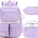 Scothen Backpack for Girls  Girls Backpack with Lunch Box & Pencil Pouch for Teen Kids, Laptop Backpack for Women, School Backpacks for Girl Elementary Middle High School Bookbag Daypack (Purple)