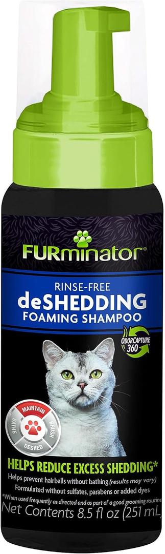 FURminator Rinse-Free deShedding Foaming Shampoo for Cats, 8.5 oz