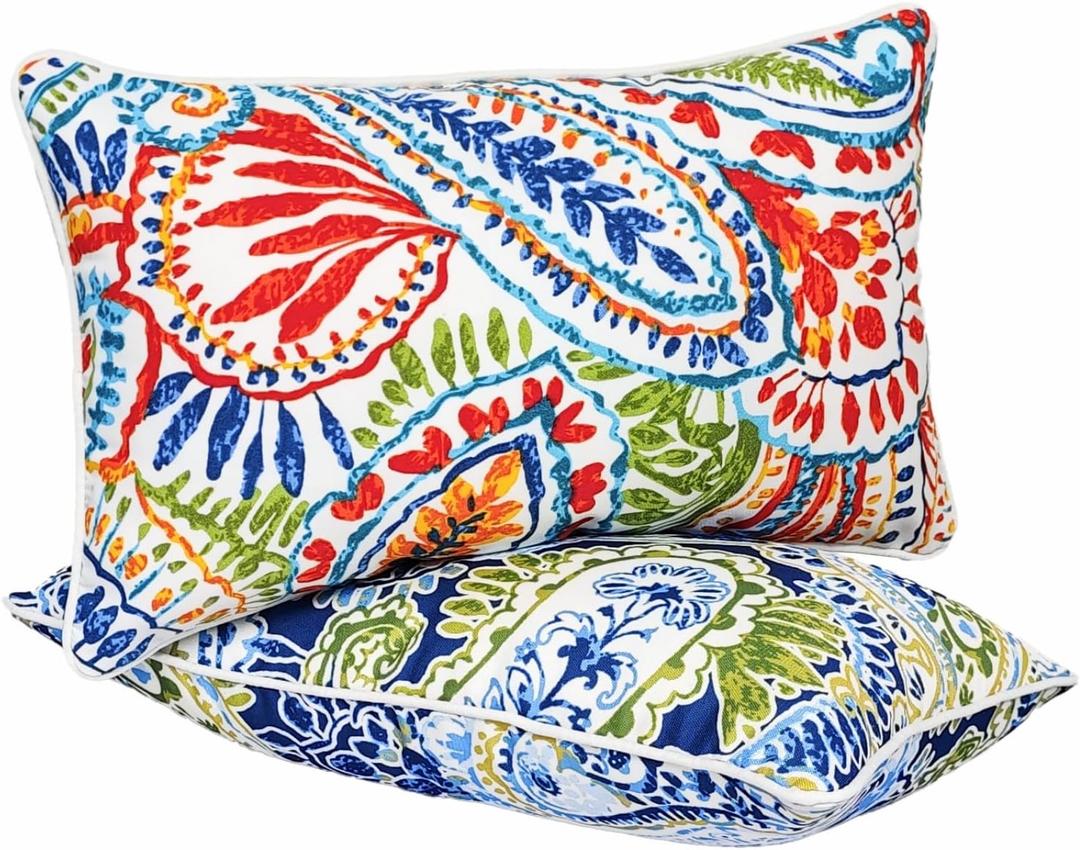 JMGBird Outdoor Lumbar Pillows Set of 2-12x20 Inch Water-Repellent Throw Pillows with Inserts for Patio Furniture, Garden, Couch & Outdoor Decor