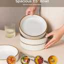 GBhome Pasta Bowls Set of 6, 7.5 Stoneware Dinner & Salad Bowls, Double Reactive Glaze Ceramic Soup Bowls, Stackable, Microwave & Dishwasher Safe, White with Honey-Brown Edge