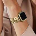 JR.DM Gold Watch Bands for Women Compatible with Apple Watch Band 42mm(S3/2/1) 44mm 45mm 46mm 49mm Adjustable Metal Bracelet for iWatch Series1/2/3/4/5/6/7/8/9/10/11 SE 3/2/1 Ultra 1/2/3 (No Case)