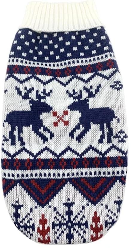 Pet Puppy Christmas Sweaters Cat Sweater Kitten Knitwear Dog Xmas Clothes Navy Blue and Christmas White Sweaters with Reindeers Snowflakes Pattern for Kitten Cat Puppy Dog, M